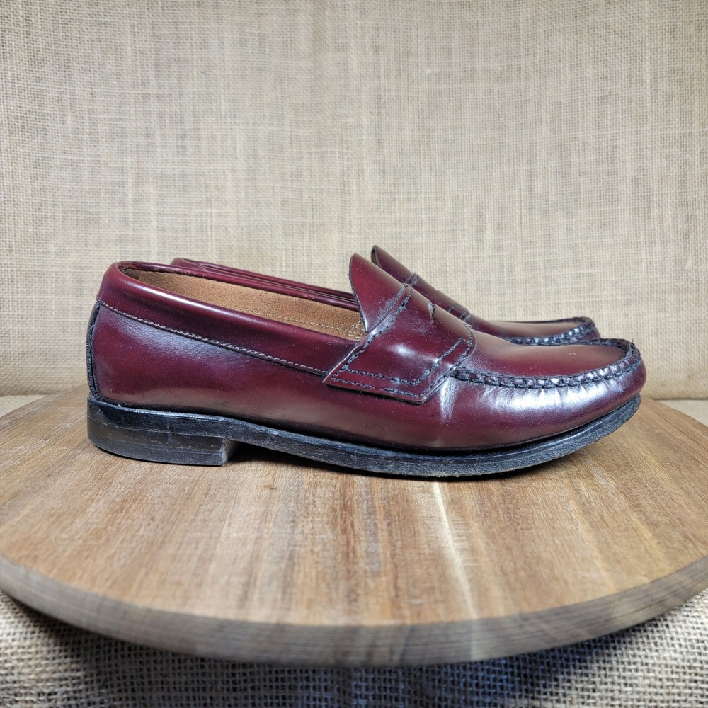 G.H. Bass Vintage Weejuns Penny Loafers Leather Moc Toe Burgundy Men's 7.5 D